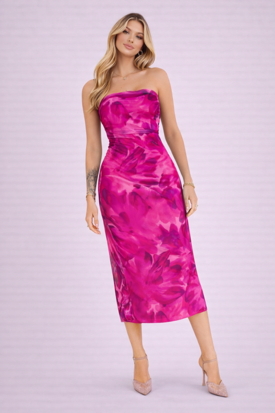 Strapless φόρεμα φούξια 