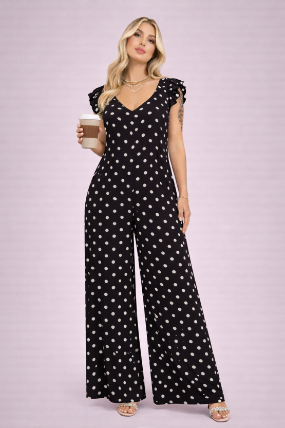 Jumpsuit polka μαυρη