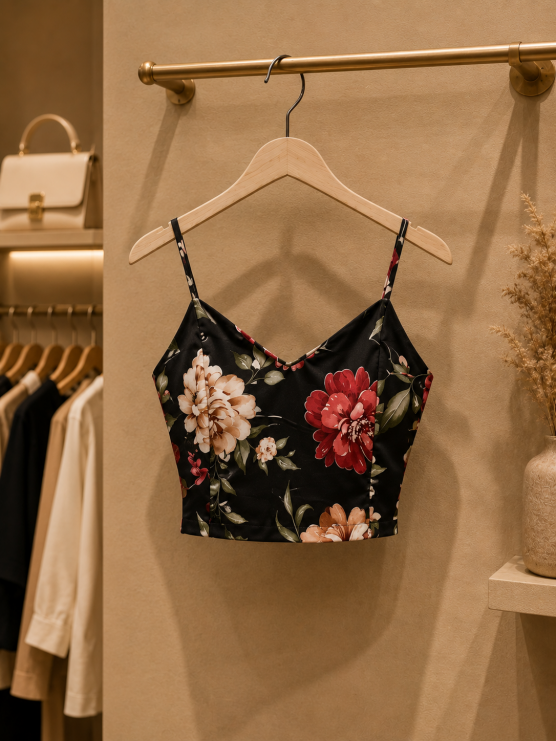 Crop top flora μαύρο