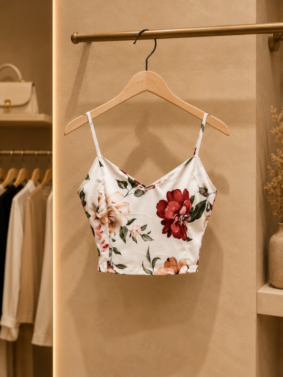 Crop top flora λευκο
