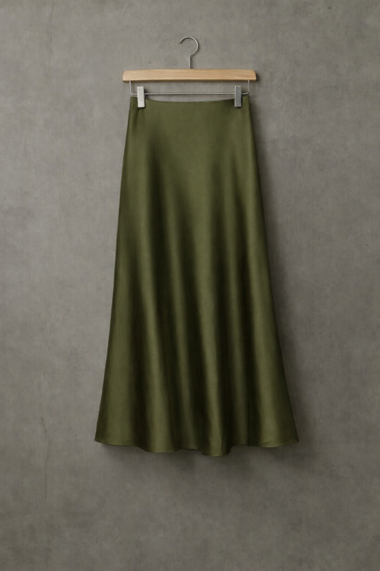 Satin skirt love λαδί