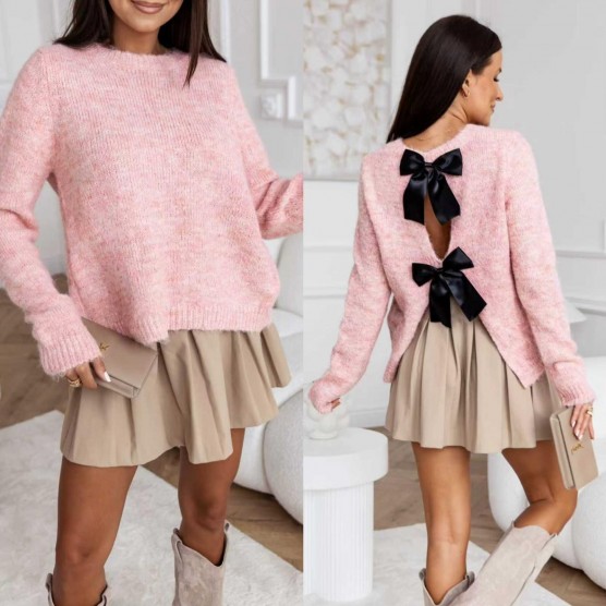 Πλεκτό bow ροζ