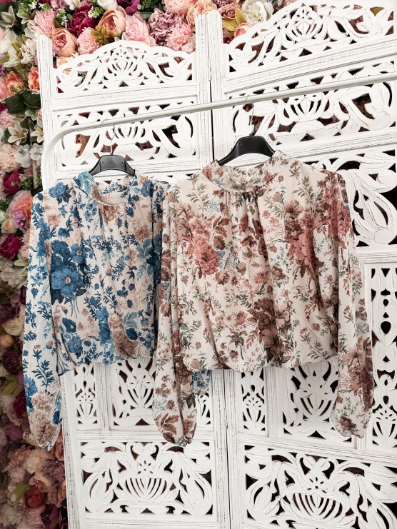 Crop top flora μπλε 